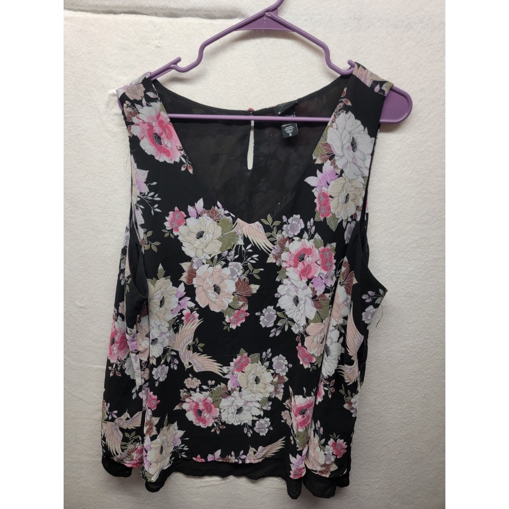 Torrid Black Floral Lined Chiffon Tunic Tank Sleeveless Top Plus Size 3 3X‎